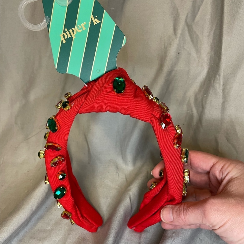 Piper K Vibrant Red and Green Gemstone Knotted Headband